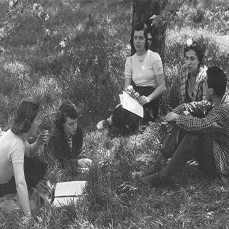 Photo of students on campus lawn